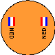 Nederland, Oranje met rood-wit-blauwe vlag en zwarte letters NED Lifesaving Team