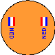 Nederland, Oranje met rood-wit-blauwe vlag en blauwe letters NED Lifesaving Team